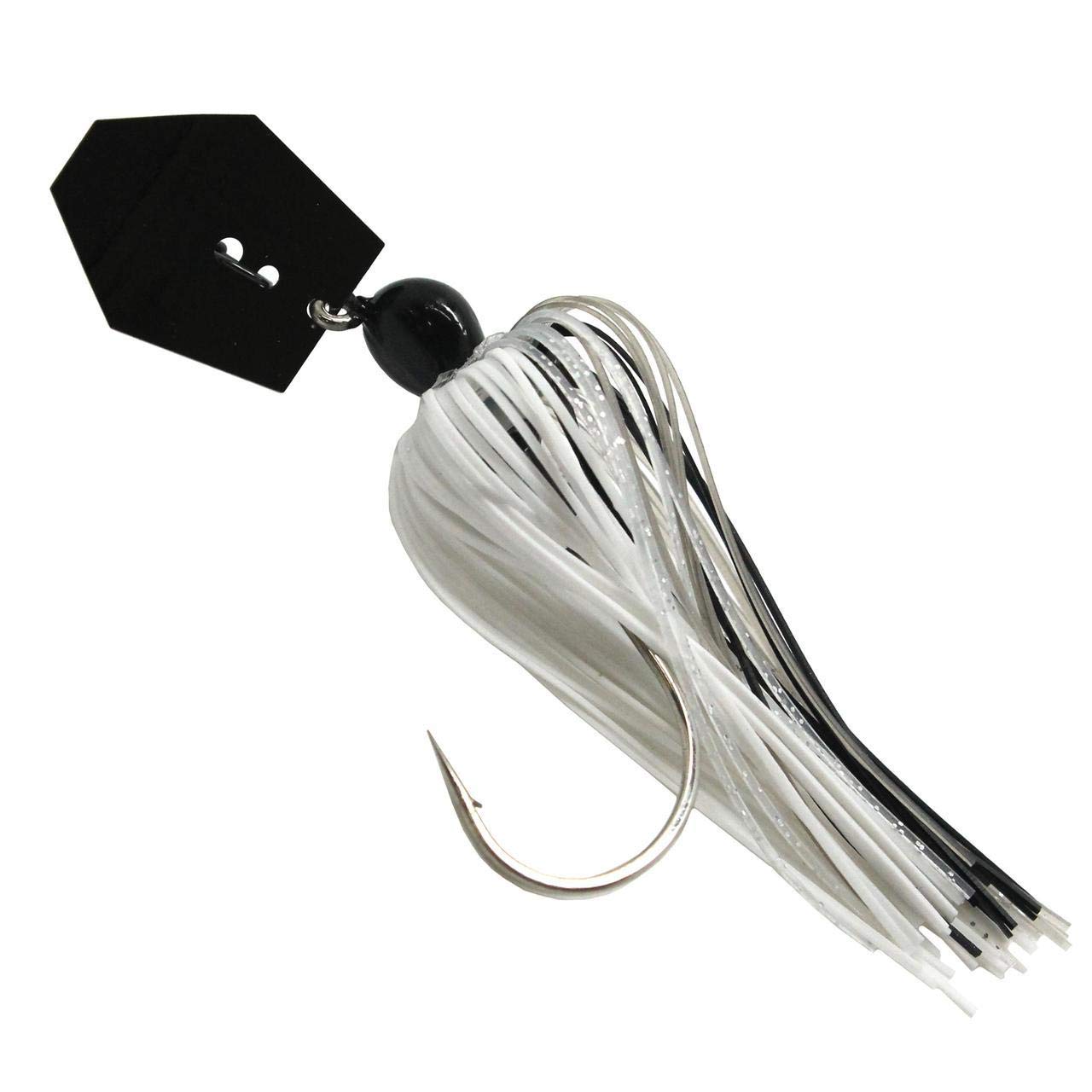 Z-Man ChatterBait 3/8 oz Black Shad close-up highlighting hex blade flash and trailer-ready design.