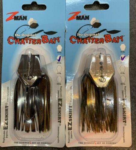Z-MAN Chatter Bait 3/8 oz June Bug, close-up highlighting trailer keeper and needlepoint hook