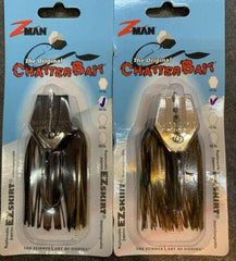 Z-MAN Chatter Bait 3/8 oz June Bug, close-up highlighting trailer keeper and needlepoint hook