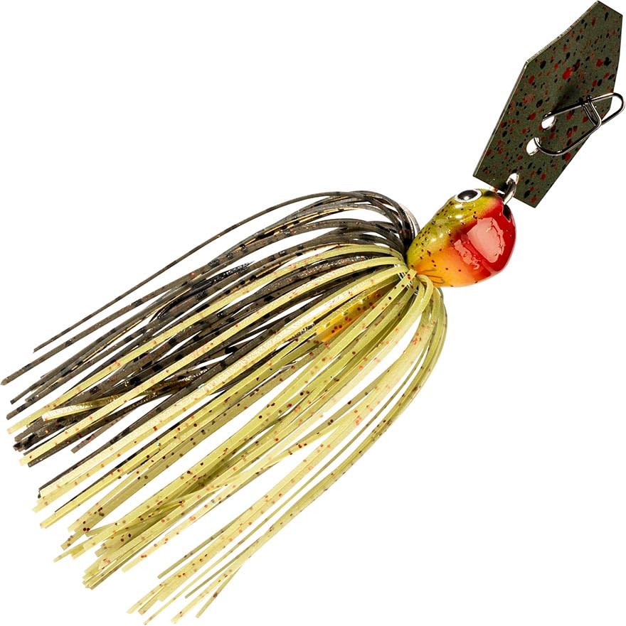 Z-Man ChatterBait Jack Hammer California Craw with blade action boosts attraction and trailer security.