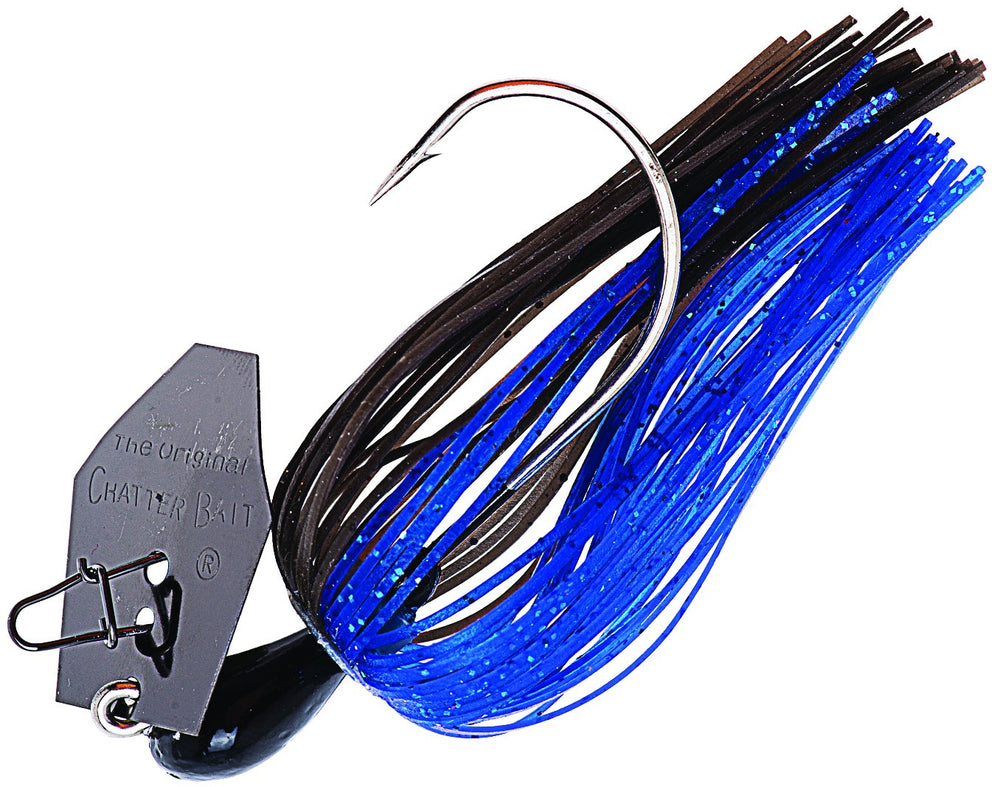 Z-Man ChatterBait Original with Okeechobee Craw blade; strong flash to attract bass