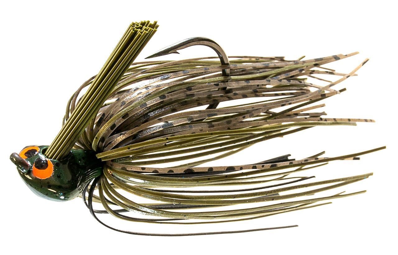 Z-MAN CrossEyeZ flipping jig in Green Pumpkin with 4/0 hook for shallow-water cover.