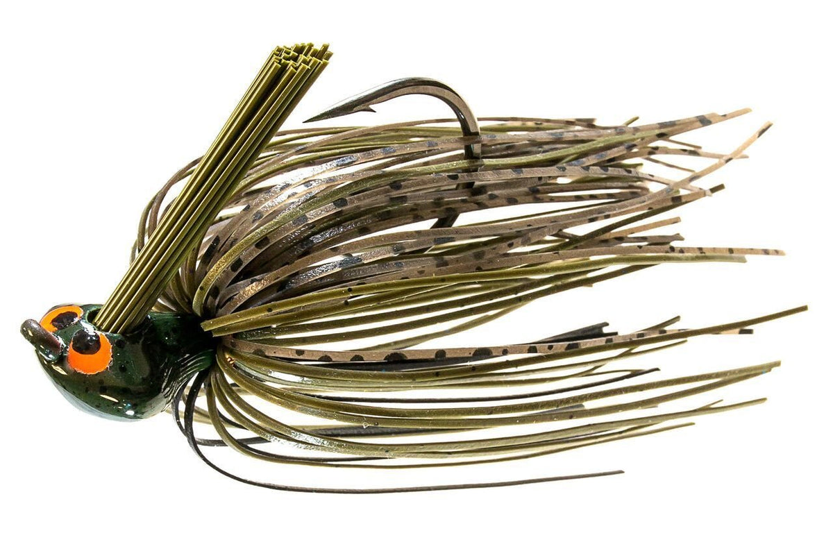 Z-MAN CrossEyeZ flipping jig in Green Pumpkin with 4/0 hook for shallow-water cover.