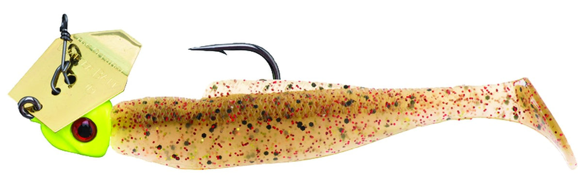 Z-Man DieZel ChatterBait Houdini Gold Chartreuse for inshore saltwater fishing, durable 4/0 hook and trailer.