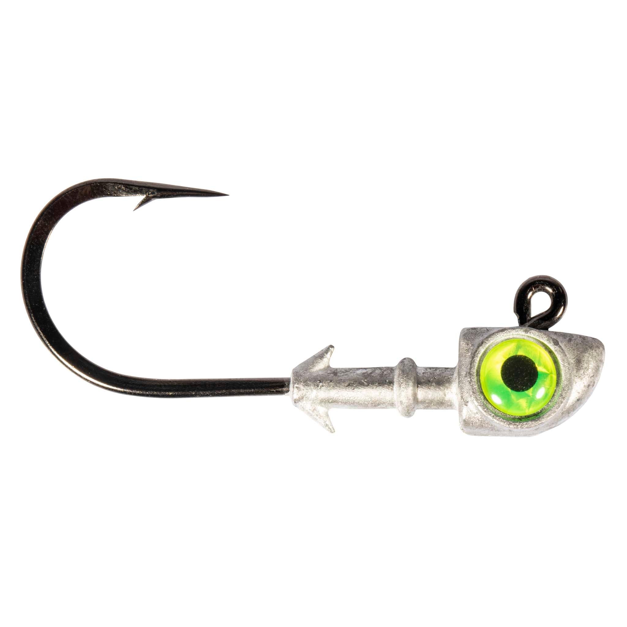 Z-Man Diezel Eye Jigheads with chartreuse finish, 6/0 hook, half-ounce head, ready for big fish
