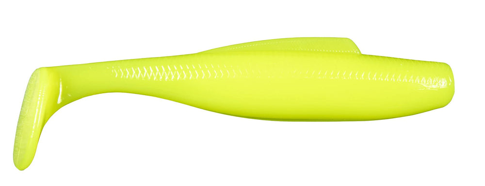 Z-Man Diezel Minnowz 5-inch hot chartreuse lure ideal for weedless rigs and lifelike action.