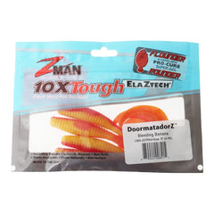 Z-MAN Doormatadorz 5-Banana on bucktail tips increases strike visibility.