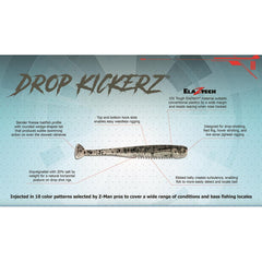 Z-MAN Drop KickerZ Green Pumpkin 3.5 tail demonstrates subtle motion for slow retrieves.