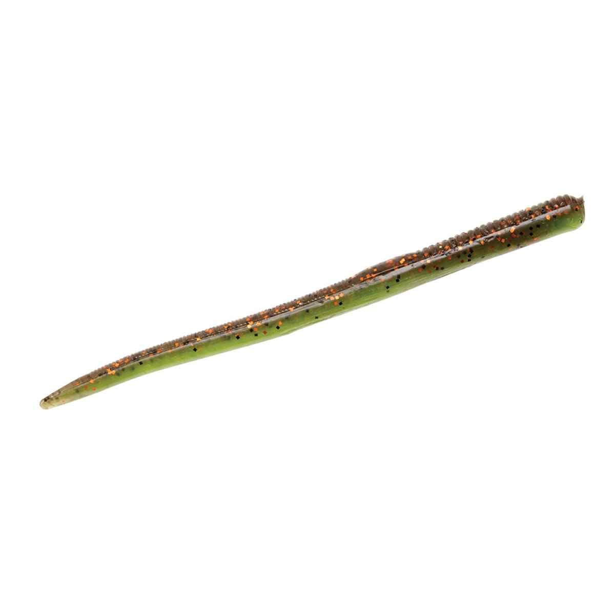 Z-Man Finesse Wormz Coppertreuse close-up, buoyant tail ideal for drop shot finesse presentations.