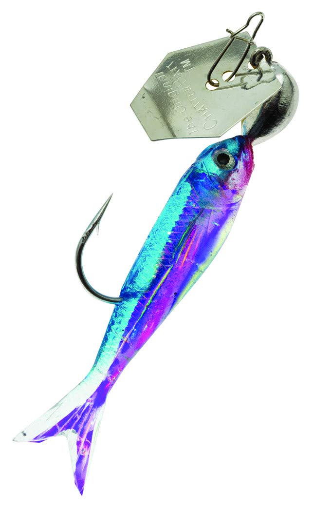 Z-Man Flashback Mini Chatterbait in silver-blue with holographic flash attracting panfish and bass