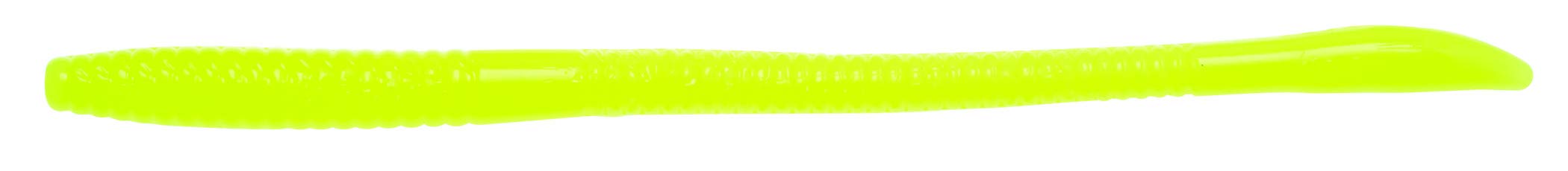 Z-MAN Floating Worm 7-inch hot chartreuse rises on the surface, ideal for topwater bass presentations
