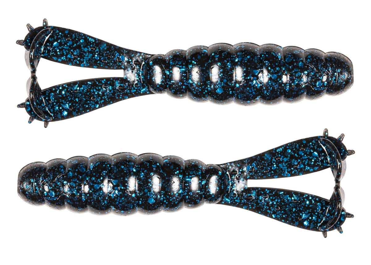 Z-Man Goat 3.75 inch lure in black and blue for versatile freshwater fishing.