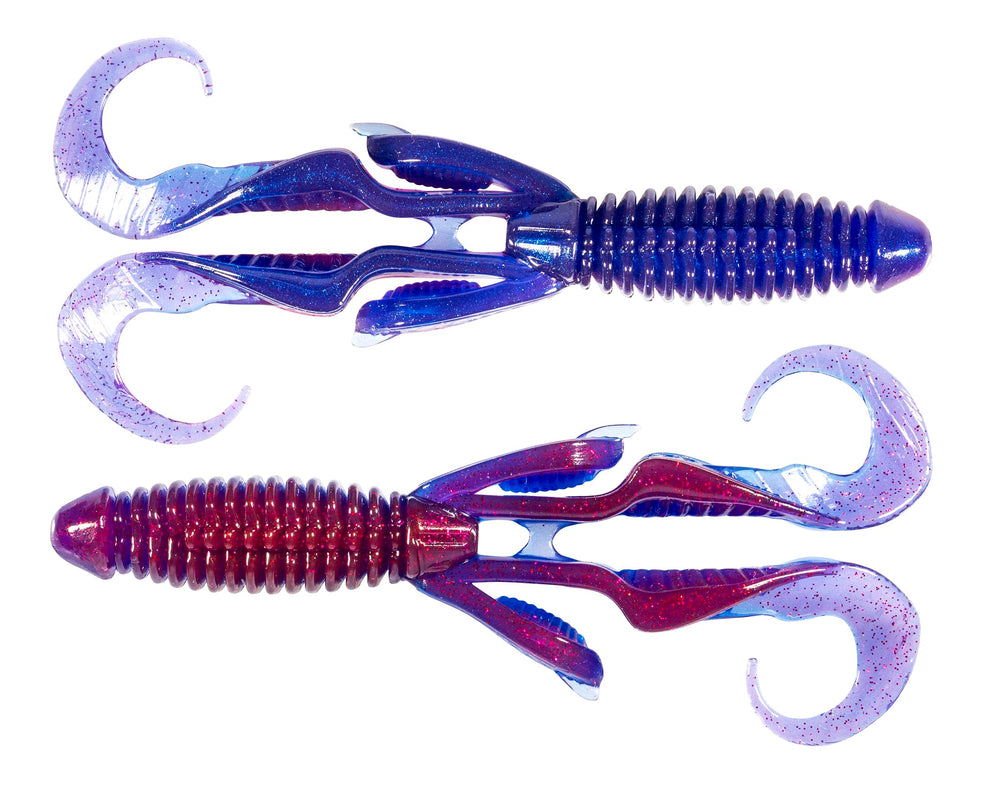 Z-Man Gremlin 4.5-inch Purple Rain bait showing ribbed body for strong water displacement