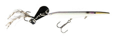 Close-up of Hellraizer 5" Scaly Shad showing slim body and rear feathered treble hook