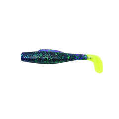 Z-MAN Minnow 3-inch lure with purple-chartreuse tail for lifelike swimbait action and versatile targeting in freshwater and saltwater.