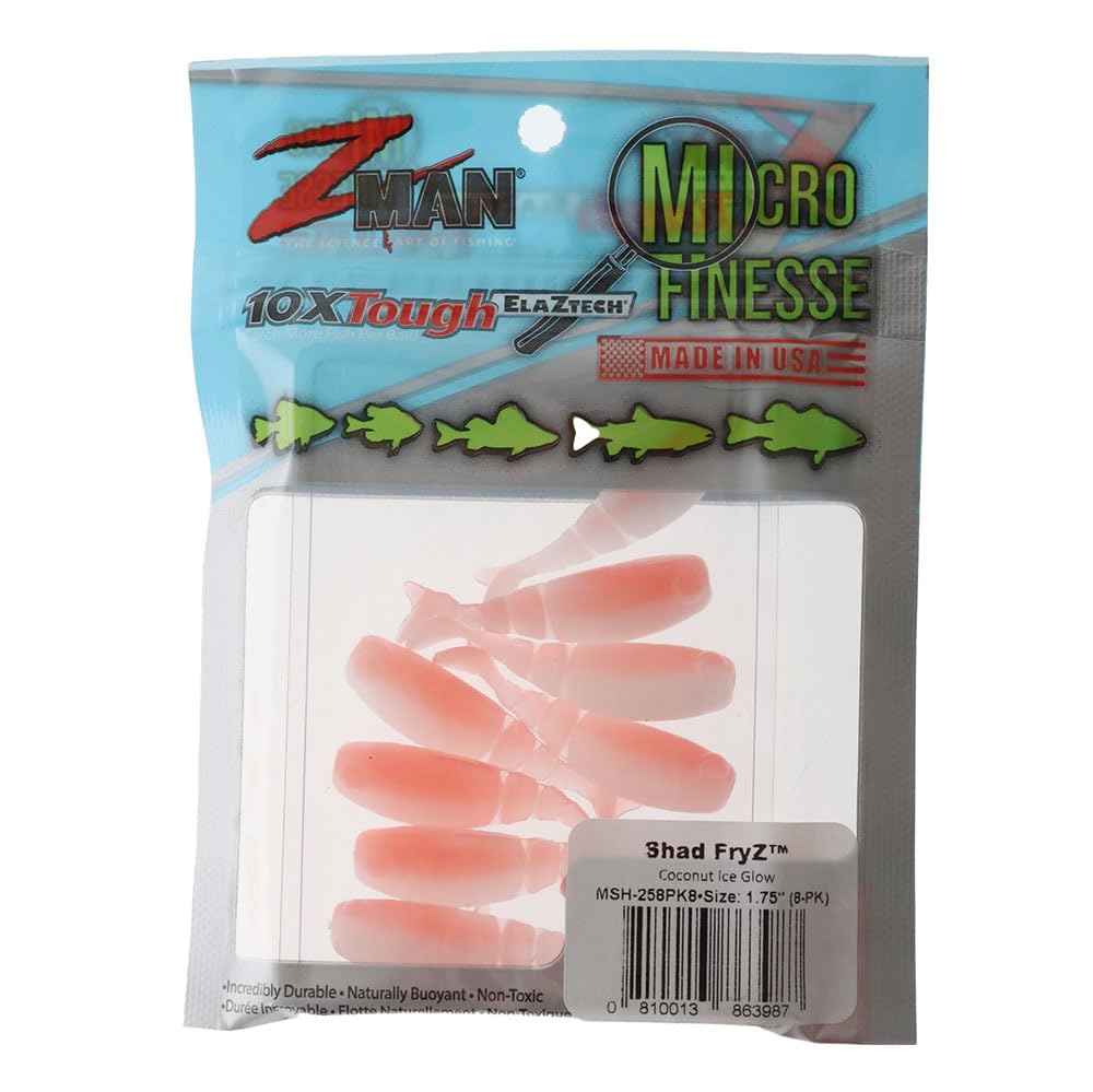 Z-Man Shad Fryz 1.75 inch coconut ice glow tail enhances lifelike action