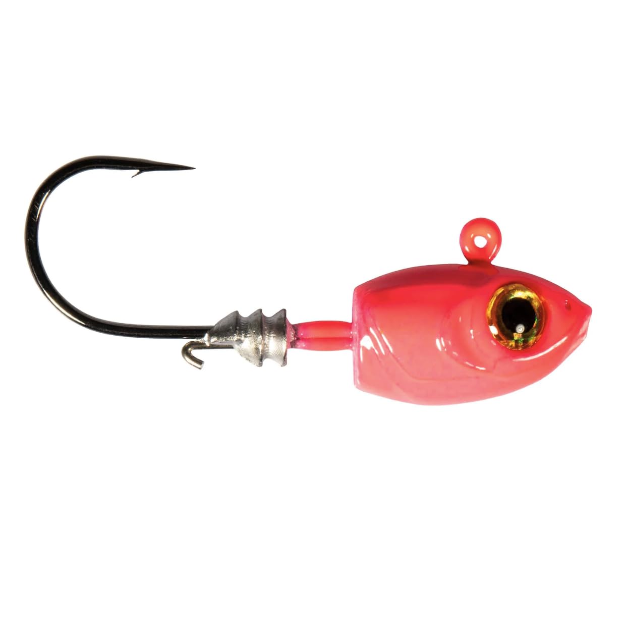 Z-Man MSH116-01PK4 Micro Shad HeadZ Pink Glow front view highlights lure appeal.