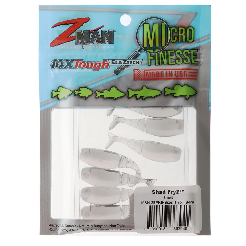 Z-Man Shad FryZ 1.75in rigged on Micro Finesse jighead showing clean rigging and tail action