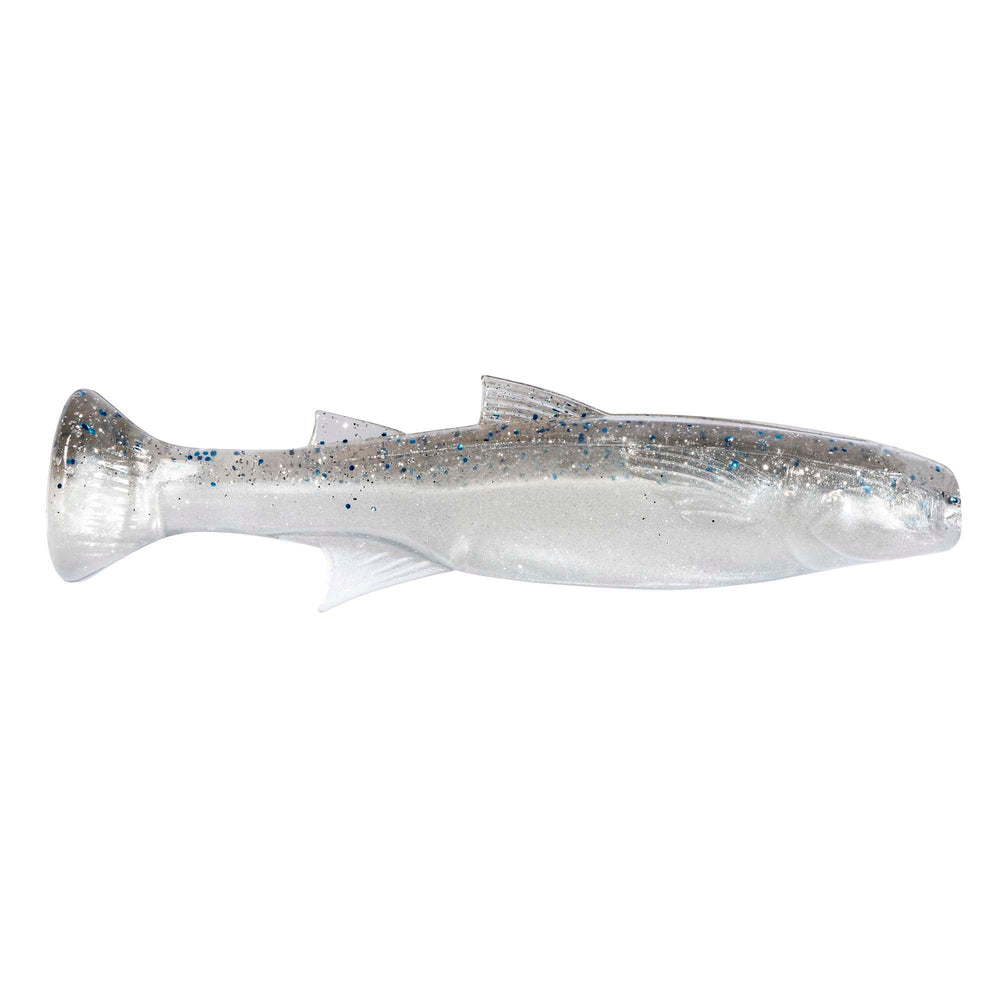 Z-MAN Mulletron 4in Smoky Shad profile for lifelike inshore mullet imitation.