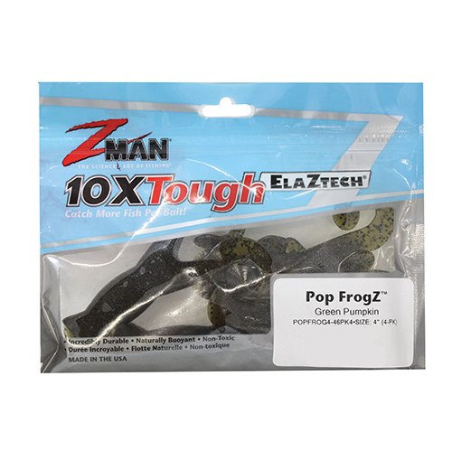 Z-Man Pop Frogz 4 Green Pumpkin on water demonstrating cupped-face design for steady retrieves