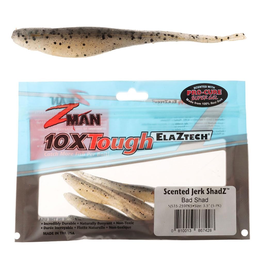 Z-Man SJS35-259PK5 scented jerk ShadZ 3.5-inch in action for inshore fish.