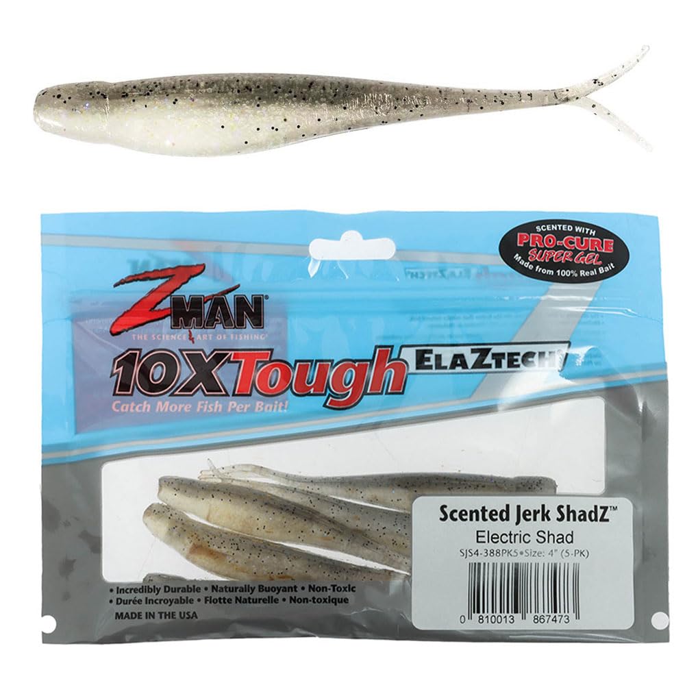Z-Man SJS4-388PK5 Scented Jerk ShadZ pack shot, showing ElaZtech durability for long use