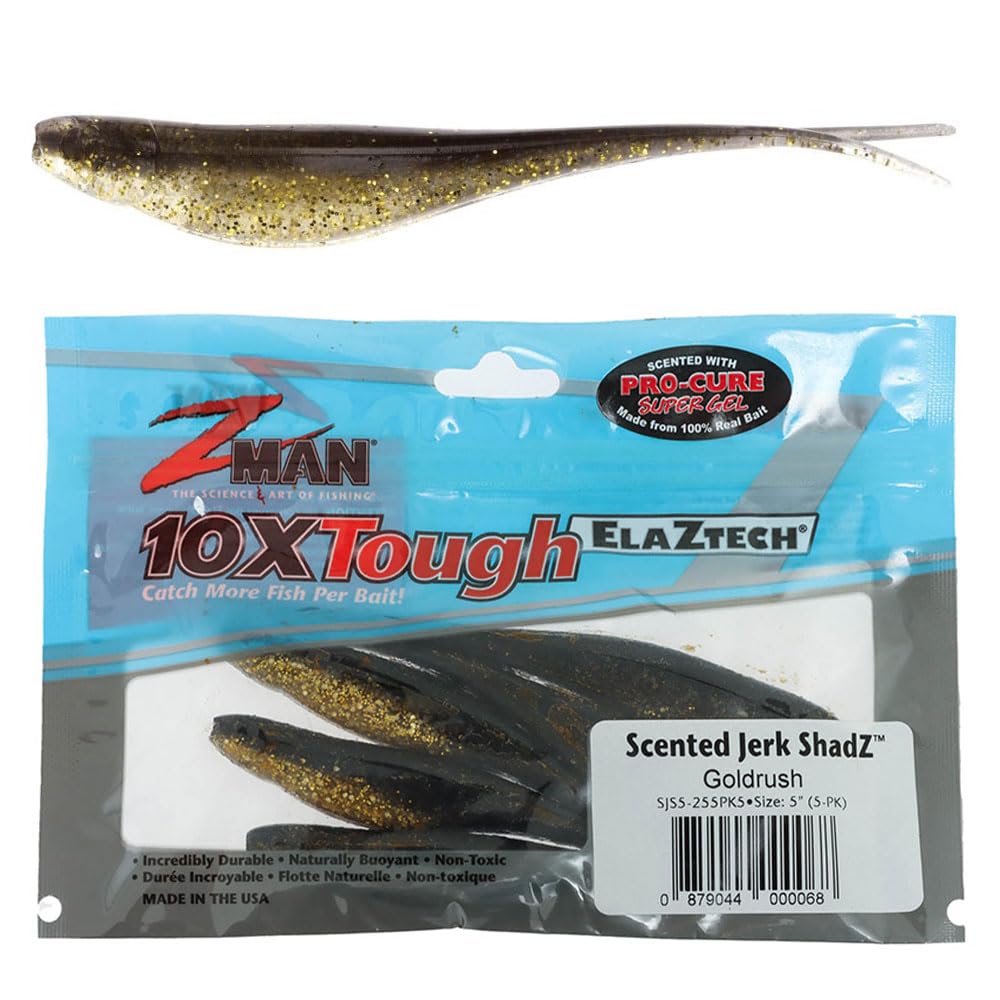 Z-MAN SJS5-255PK5 Scented Jerk Shadz Gold Rush close-up showing salt-impregnated durability.