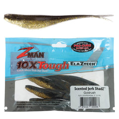 Z-MAN SJS5-255PK5 Scented Jerk Shadz Gold Rush close-up showing salt-impregnated durability.