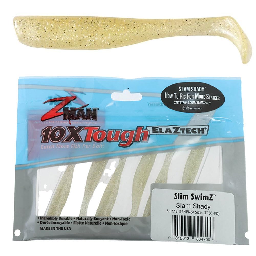 Z-Man Slim3-364PK6 Slim Swimz curved-tail action for versatile bass fishing.