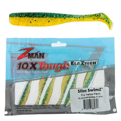 Z-Man Slim Swimz 3-inch Pro Yellow Perch bait shows slim profile for crappie and white bass