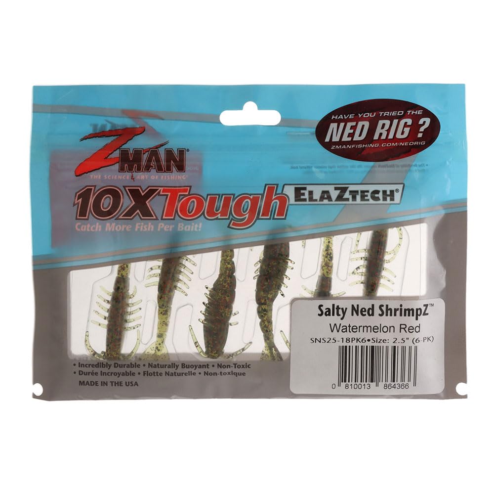 Z-Man SNS25-18PK6 shrimp lure in action on water attracts redfish and trout
