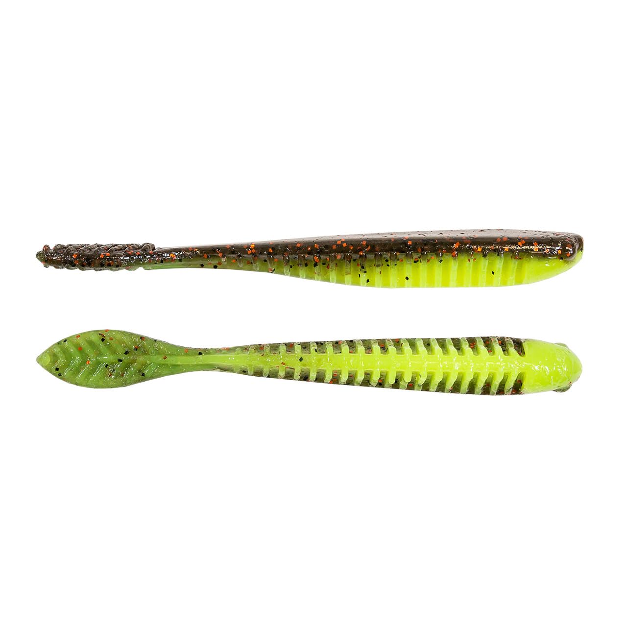 Z-Man Trick Shotz 3.5 inch action shot highlighting ribbed body and spade tail motion.
