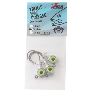 Z-MAN Trout Eye Finesse jighead highlights the compact 1-0 hook for small baits.