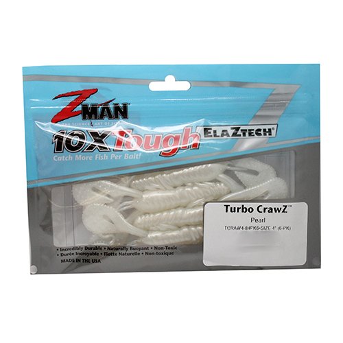 Z-Man Turbo CrawZ pearl trailer highlighting Turbo ClawZ thump for various rigs.