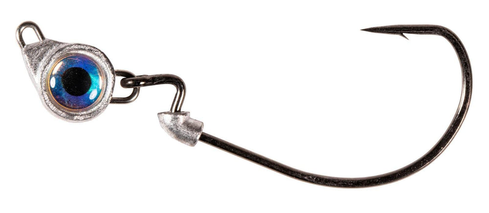 Z-Man TXL38-02PK2 jighead close-up showing pearl eyes for weedless rigging and bait security.