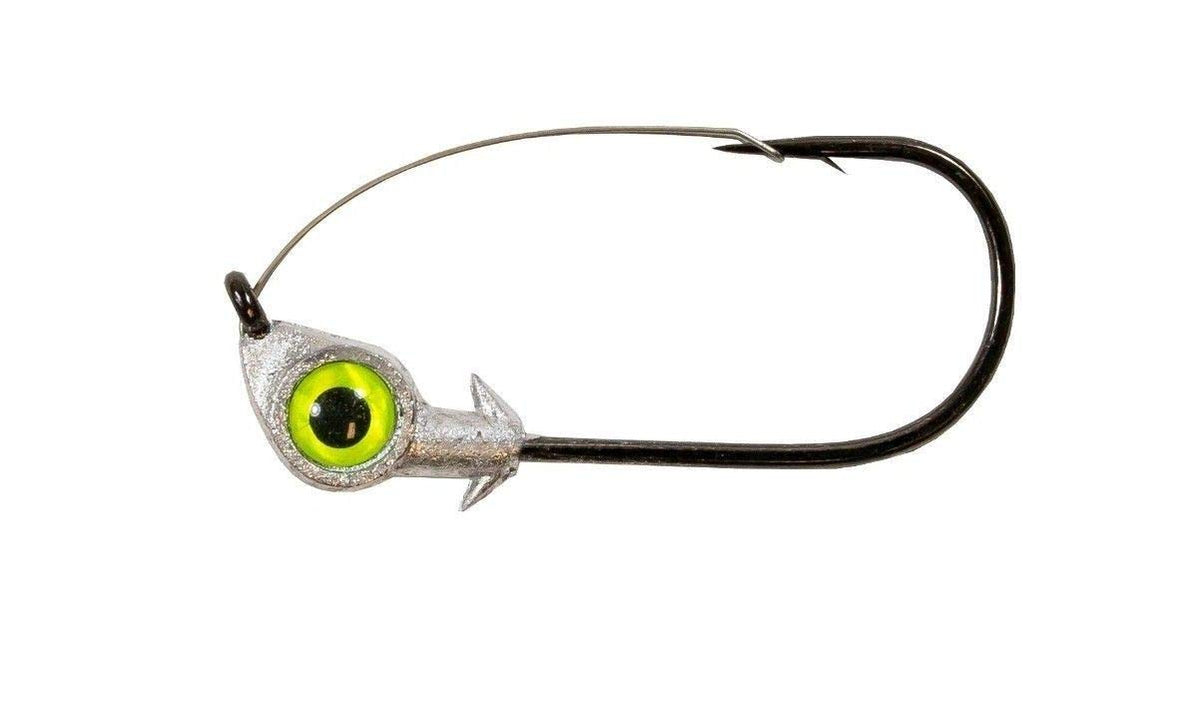 Z-Man Weedless Eye Jighead in chartreuse for weedless fishing and sure hooksets.