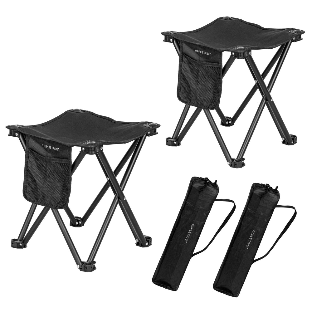 Zaboro Triple Tree folding stool with side pocket for drinks and snacks.