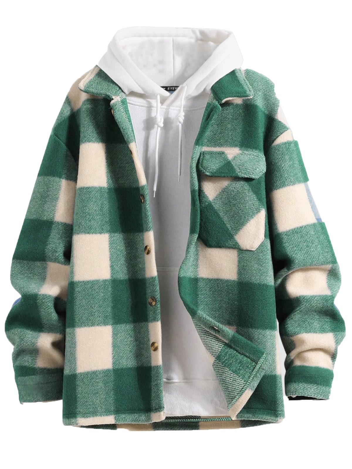 ZAFUL men flannel plaid shacket forest green front view shows versatile warmth