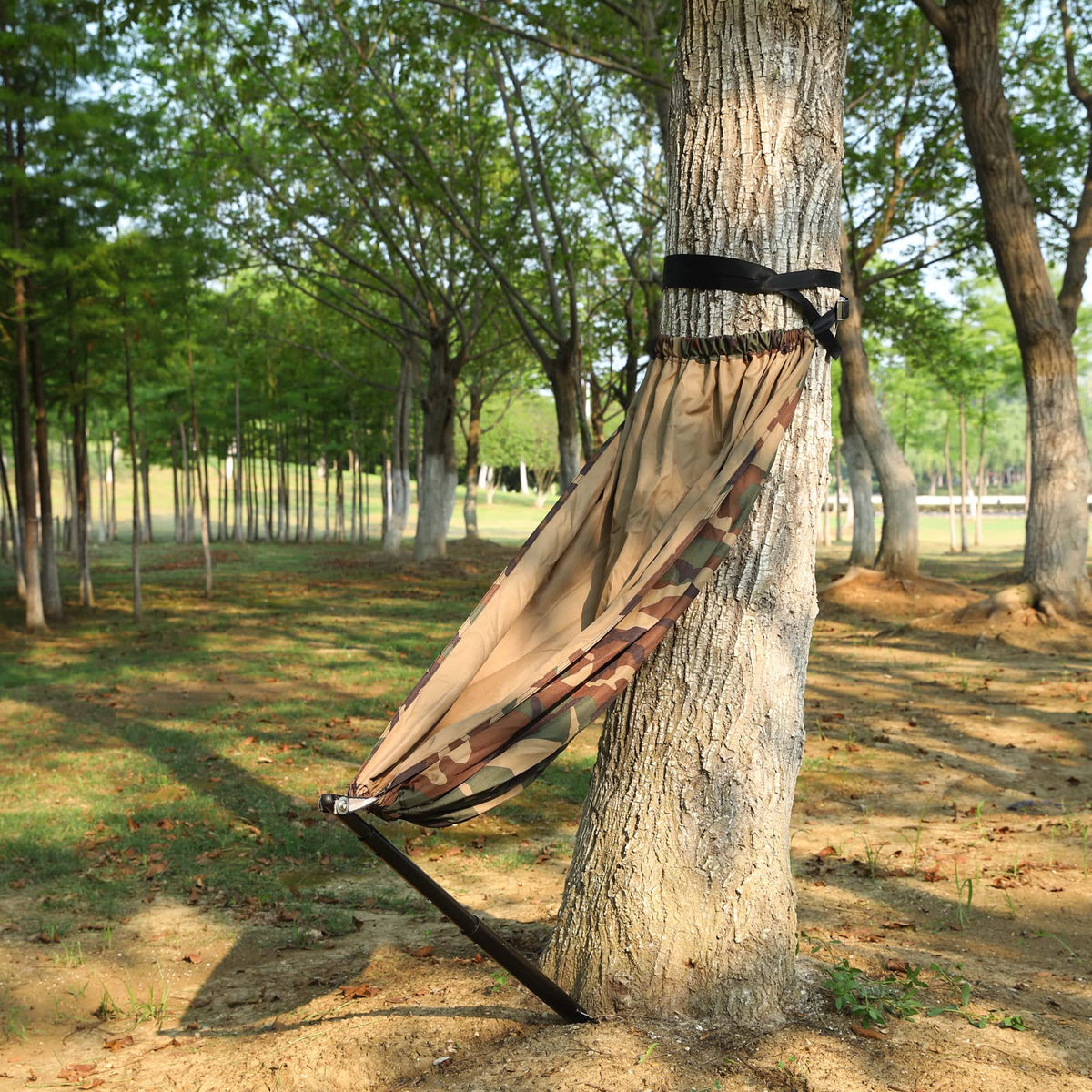 ZAIXIA camouflage camping chair front view shows portable, lightweight outdoor seating.