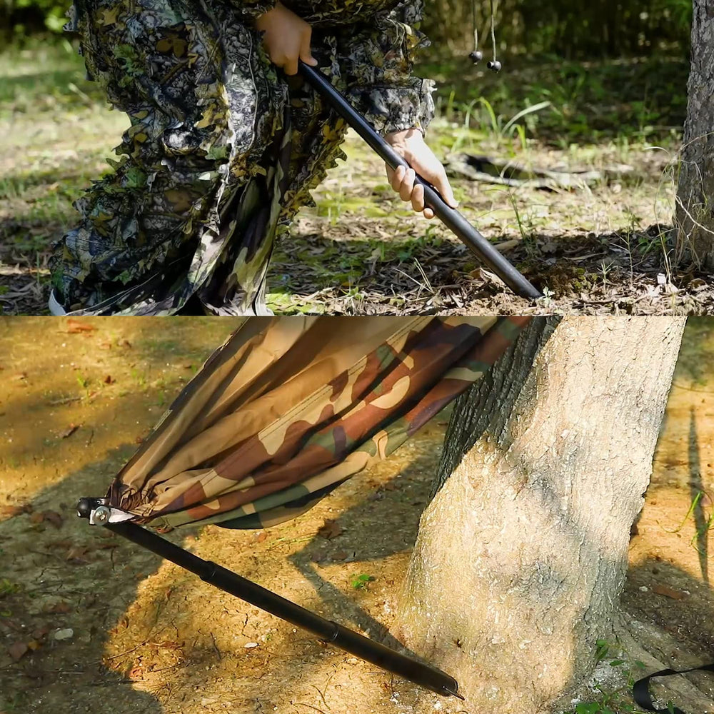 ZAIXIA camouflage chair closeup-buckle shows rugged zinc alloy hardware for reliable use.