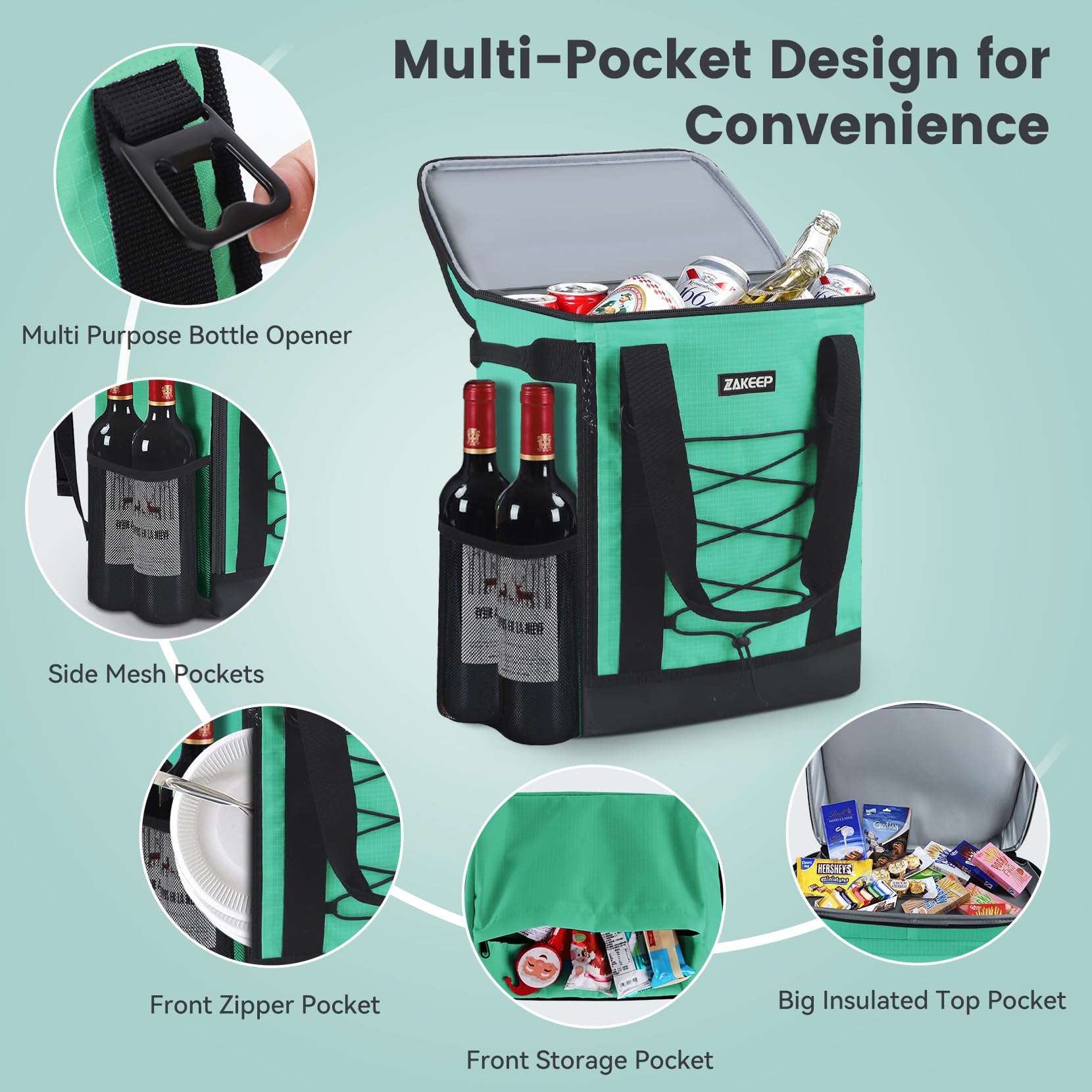 Interior view of ZAKEEP cooler backpack showing insulated lining and organization