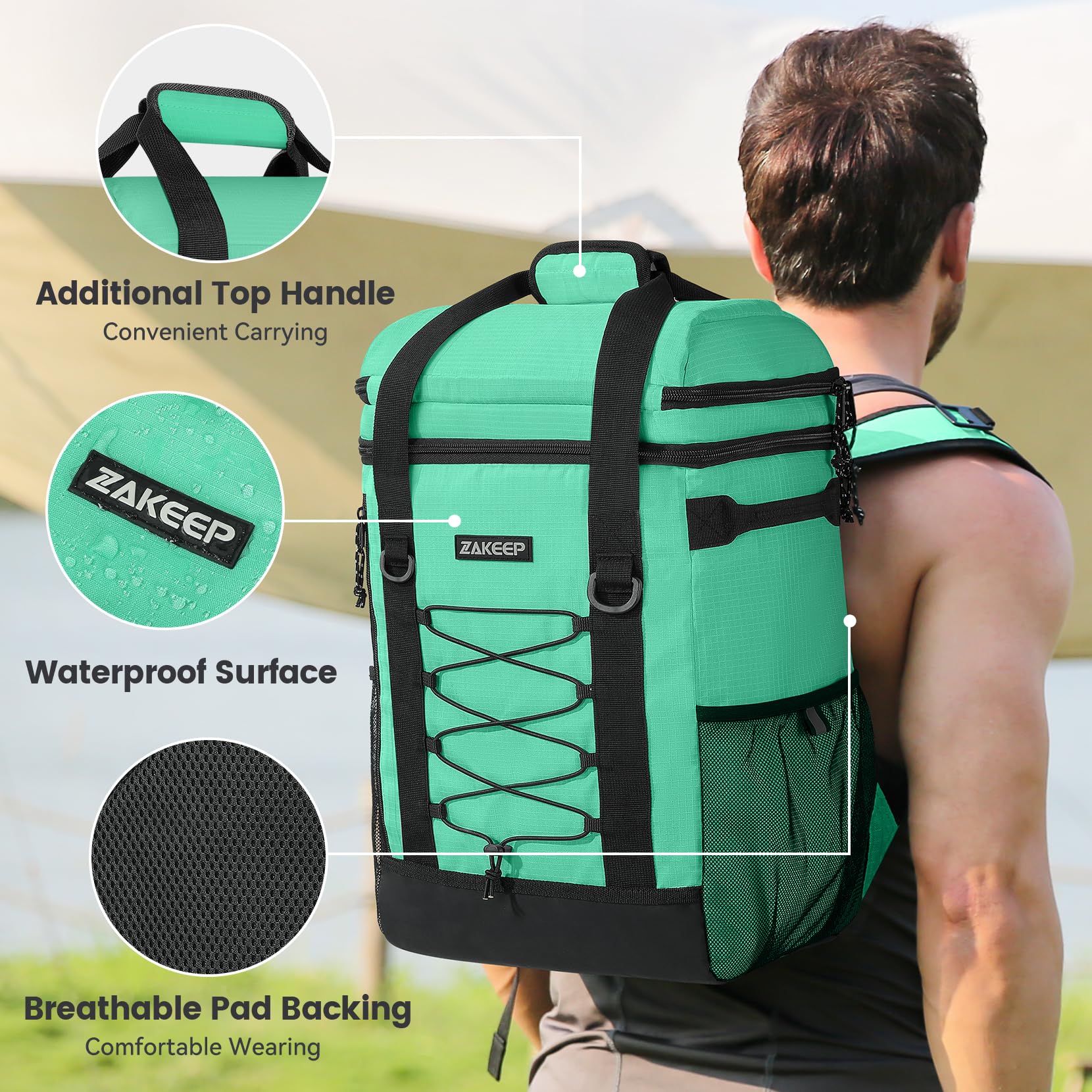 Two side mesh pockets on ZAKEEP cooler backpack for quick-reach items