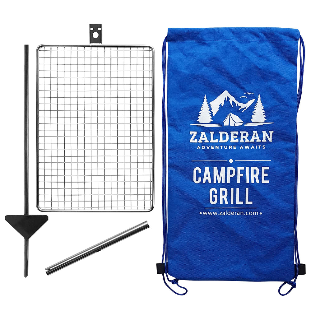 Zalderan Campfire Grill compact tray for solo camping meals.