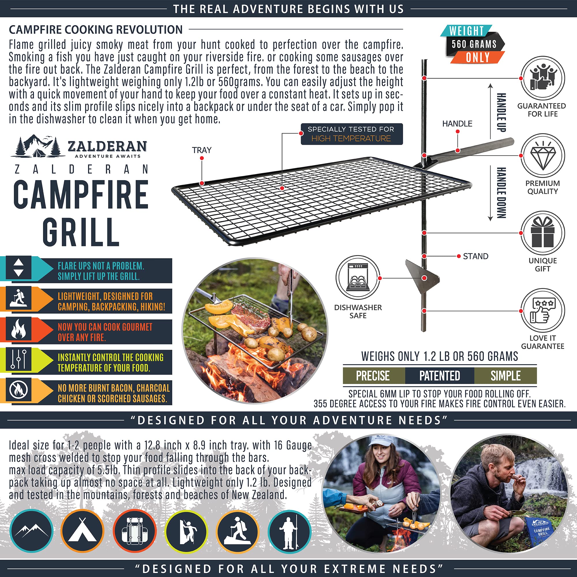 Zalderan Campfire Grill packed for backpack-ready travel and storage.