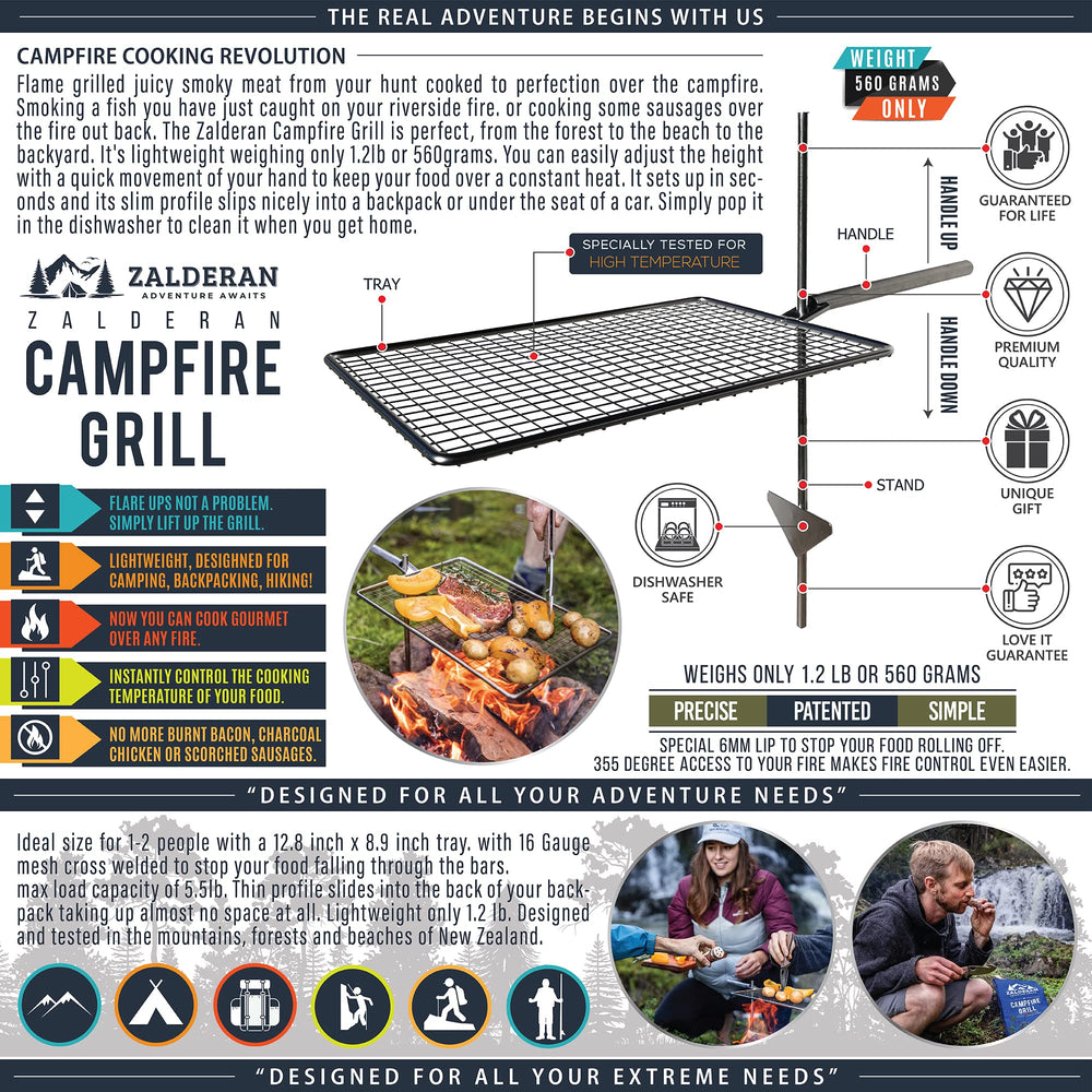 Zalderan Campfire Grill packed for backpack-ready travel and storage.