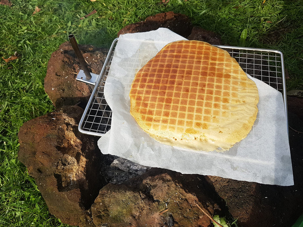 Zalderan Campfire Grill ready for two-person meals on a camping trip.