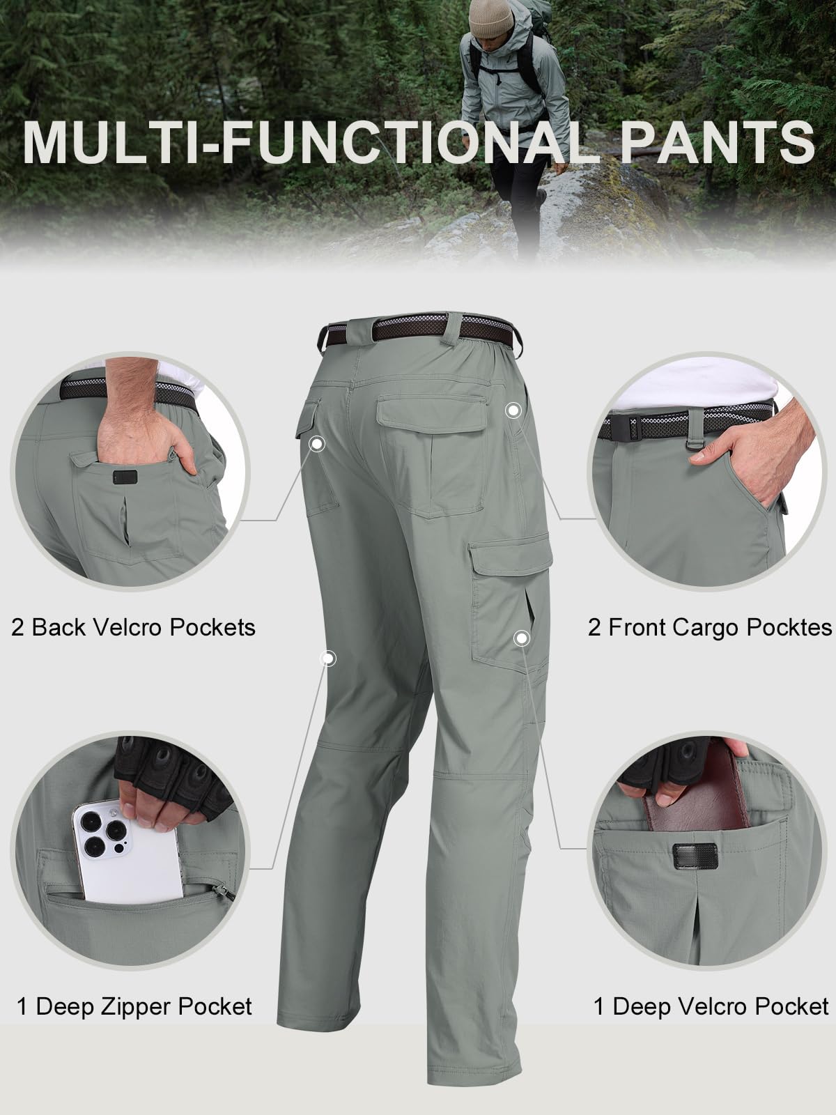 Zalify men's cargo hiking pants articulated knees for full range of motion.