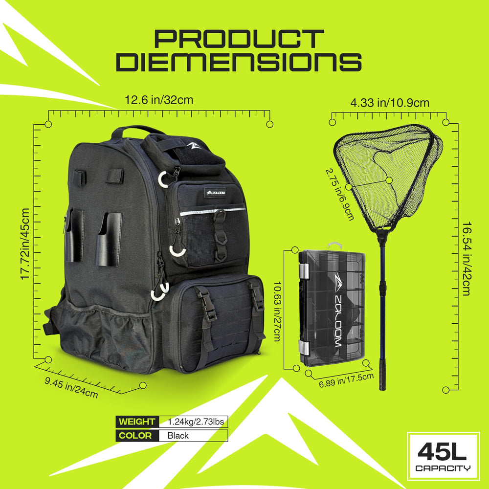 Rain cover stored on Zaloom 45L fishing backpack