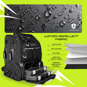 Zaloom fishing backpack rain cover in use protecting contents from rain