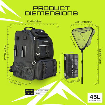 Zaloom fishing backpack with two tackle boxes for organized gear on water outings